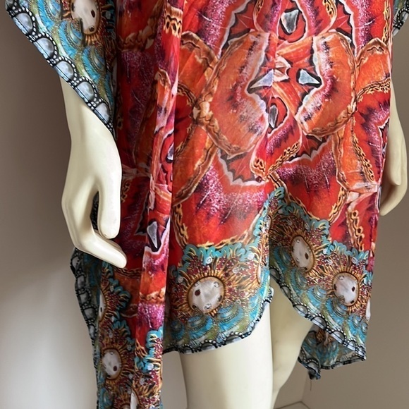 Akaru Women’s Sheer Beach Coverup Tunic Dress Multicolored Multi Print XL - Picture 3 of 15